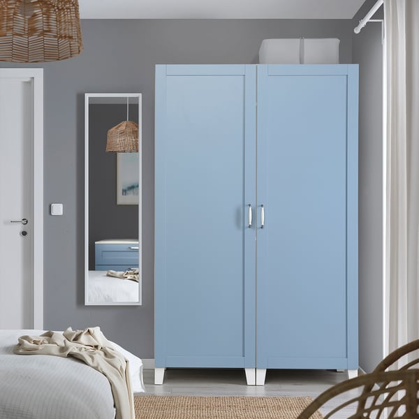 PLATSA Garderober s 2 vrata, bela/Sannidal plava, 120x57x191 cm