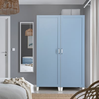 PLATSA Garderober s 2 vrata, bela/Sannidal plava, 120x57x191 cm