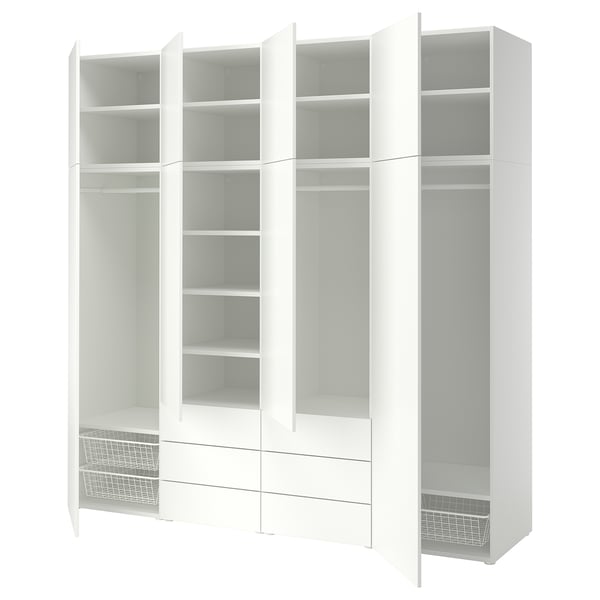 PLATSA Garderober s 8 vrata i 6 fioka, bela/FONNES bela, 240x57x241 cm