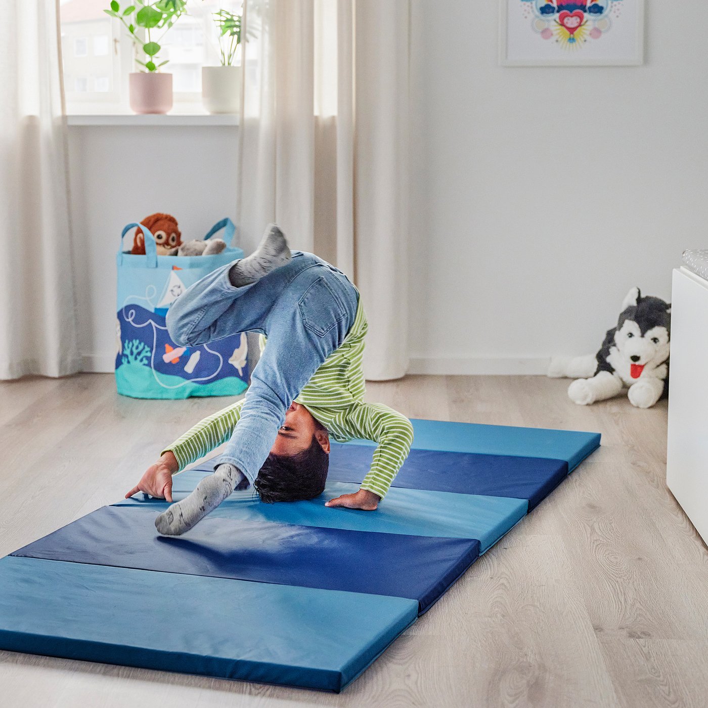 PLUFSIG Sklopiva podloga za gimnastiku, plava, 78x185 cm