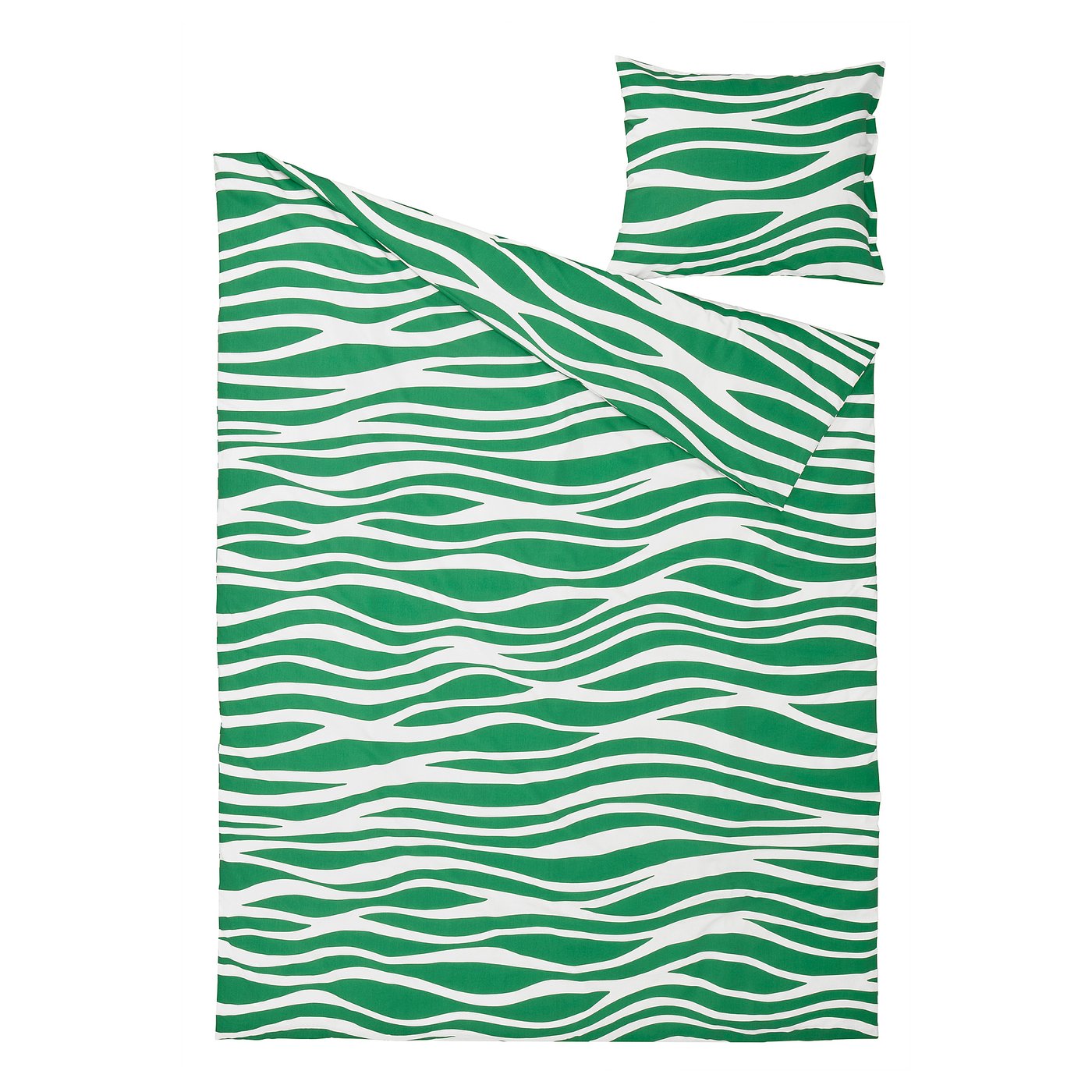 PORTLAKMÅLLA Jorganska navlaka i jastučnica, zelena/bela, 150x200/50x60 cm