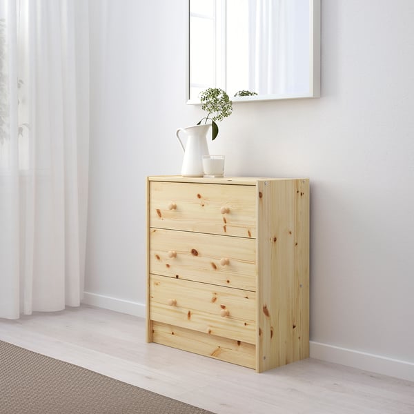 RAST Komoda s 3 fioke, borovina, 62x70 cm