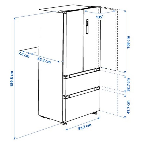 RIBBENÅS Frižider/zamrzivač s duplim vratima, IKEA 700 samostojeće/nerđajući čelik, 347/169 l