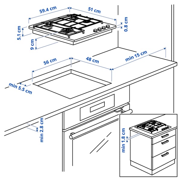 SKÅLAN Plinska grejna ploča, IKEA 300 nerđajući čelik, 59 cm