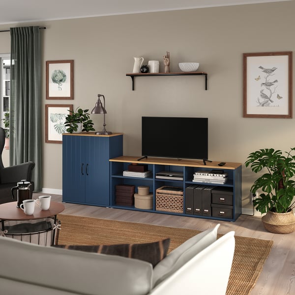 SKRUVBY TV komb. za odlaganje, crno-plava, 226x38x90 cm