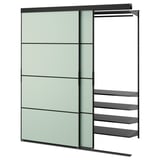 SKYTTA / BOAXEL Garderober s kliznim vratima, crna metal/Mehamn svetlozelena, 177x65x205 cm