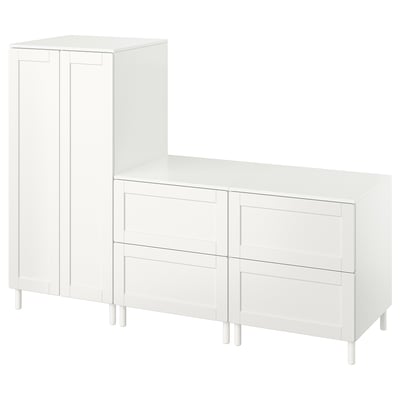 SMÅSTAD / PLATSA Garderober, bela s okvirom/s 2 komode s fiokama, 180x57x133 cm
