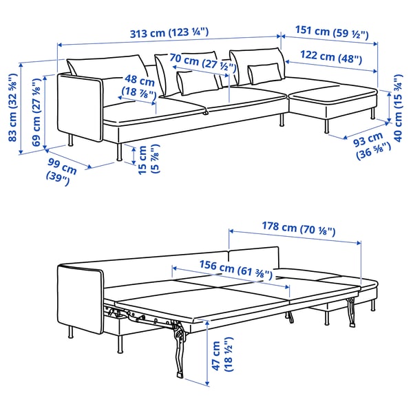 SÖDERHAMN Sofa ležaj 4-sed, s lenjivcem bez stranice/Viarp bež/smeđa