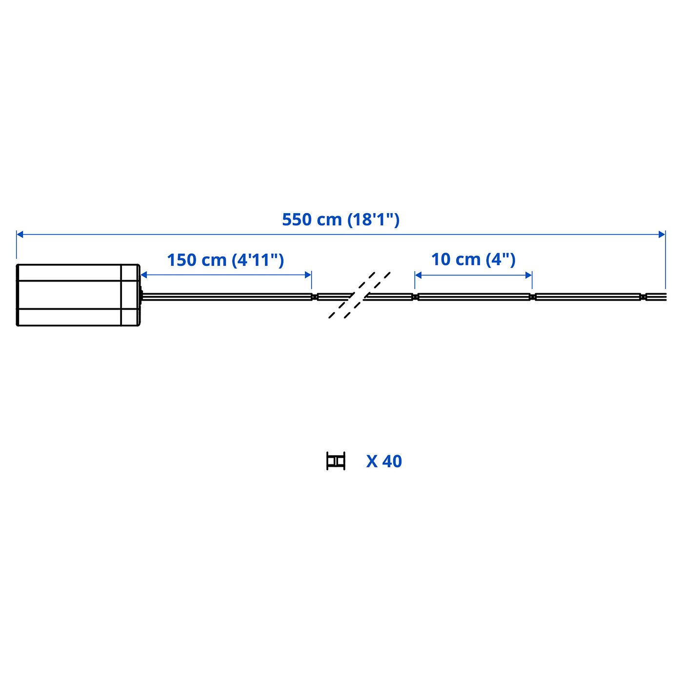 STRÅLA LED lanac s 40 svetala, na baterije/napolju crna