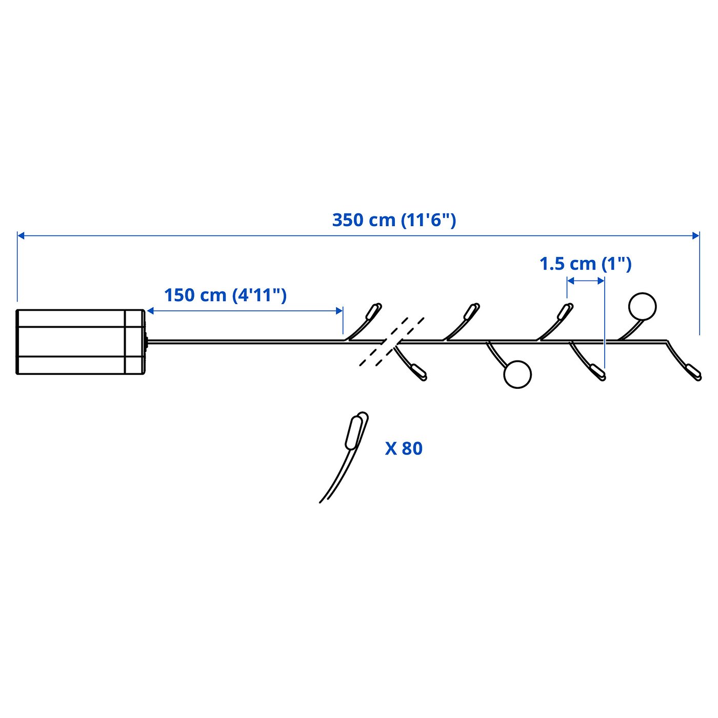 STRÅLA LED lanac s 80 sijalica, na baterije tačkice/srebrna