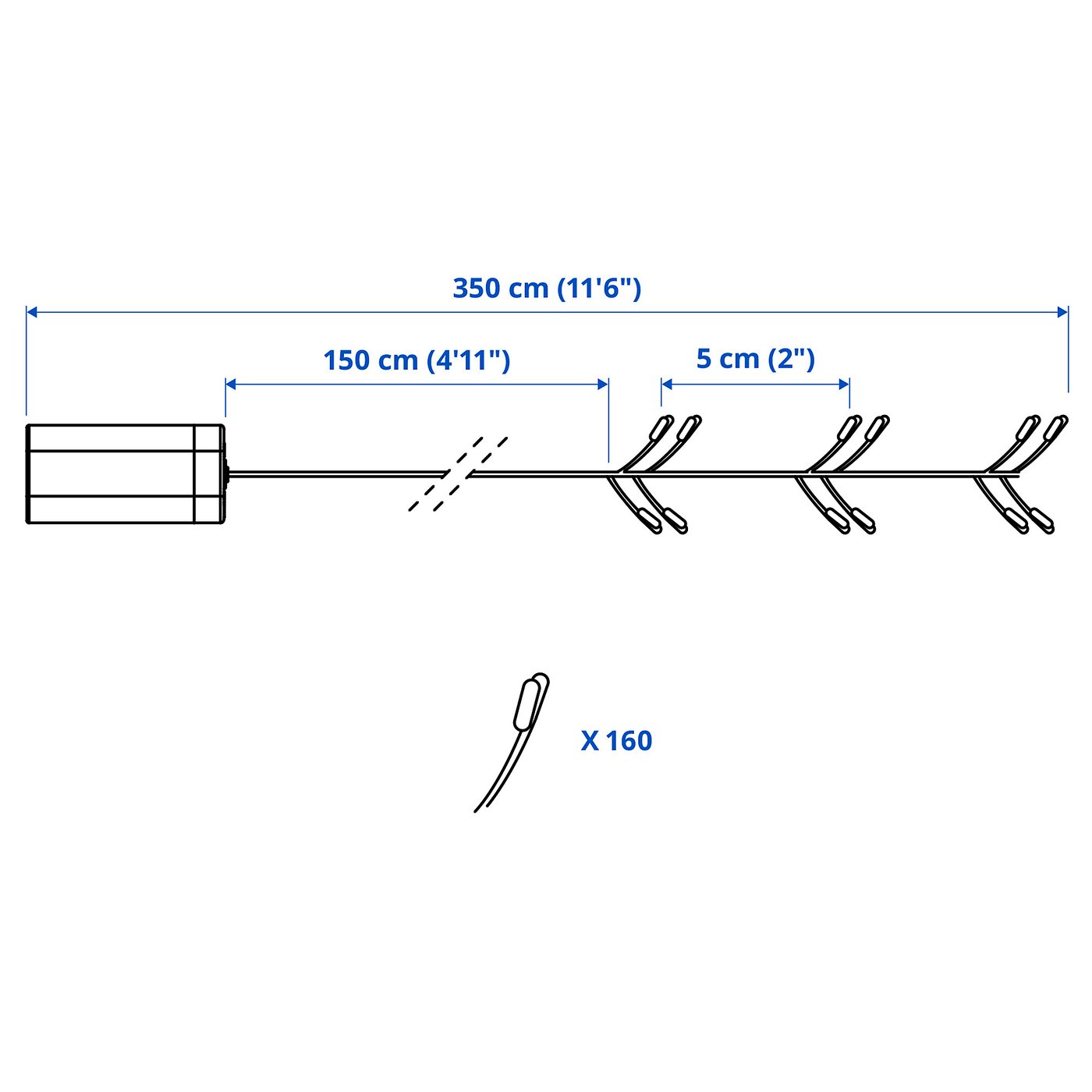 STRÅLA LED lanac sa 160 svetiljki, na baterije mini/boja bakra