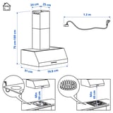 UPPFRISKANDE Zidni aspirator, boja nerđajućeg čelika, 80 cm