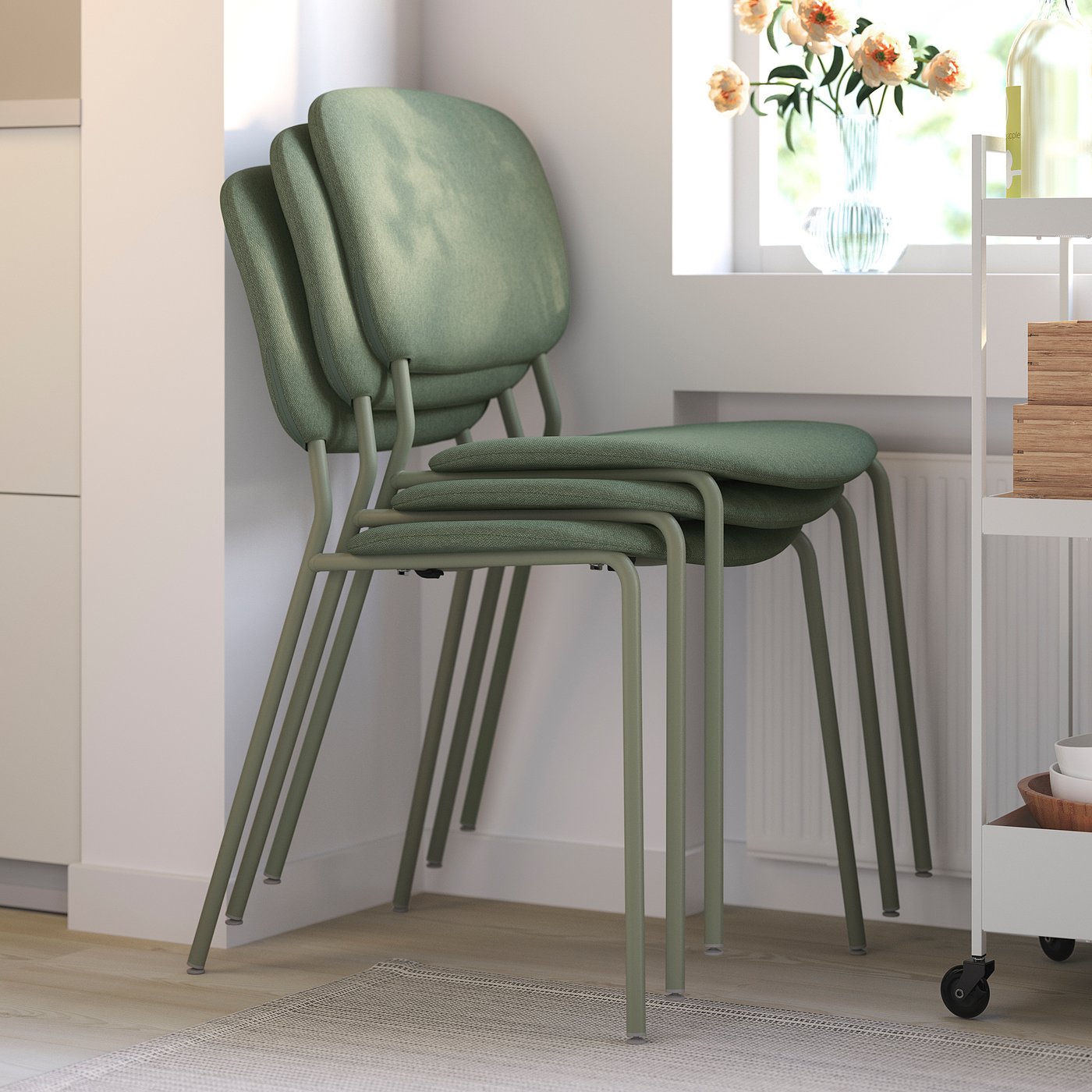 VIHALS / VIHALS Sto i 6 stolica, zelena/zelena Tibbleby sivozelena, 120/180x74 cm