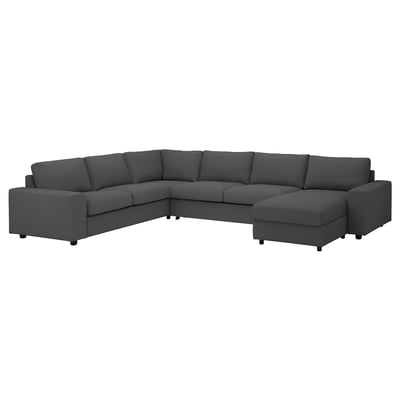 VIMLE Ugaona sofa ležaj i lenjivac, 5-sed, sa širokim rukohvatima/Hallarp siva