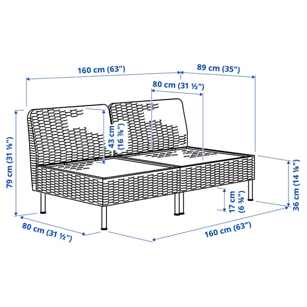 VITTSKÄR Modularna sofa dvosed, napolju/plastični ratan tamnosiva