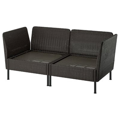 VITTSKÄR Modularna sofa dvosed, rukohvati napolju/plastični ratan tamnosiva