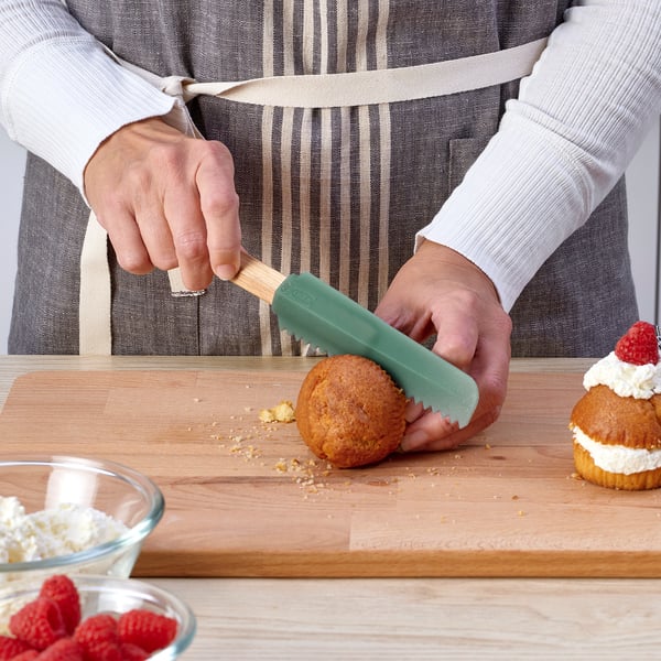 BÄCKRÖDING ملاعق، طقم من 3, خشب/أخضر رمادي غامق