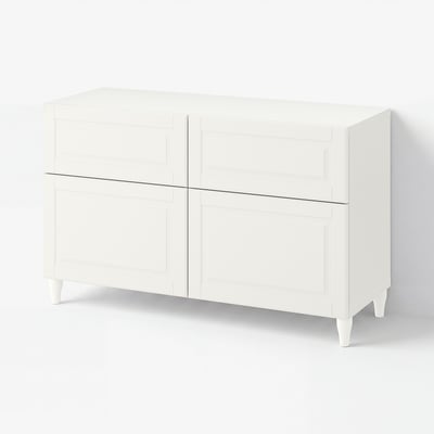 BESTÅ تشكيلة تخزين مع أبواب/ أدراج, أبيض/Smeviken/Kabbarp أبيض, 120x42x74 سم