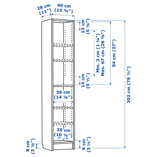 BILLY مكتبة, أسود شكل السنديان, 40x28x202 سم