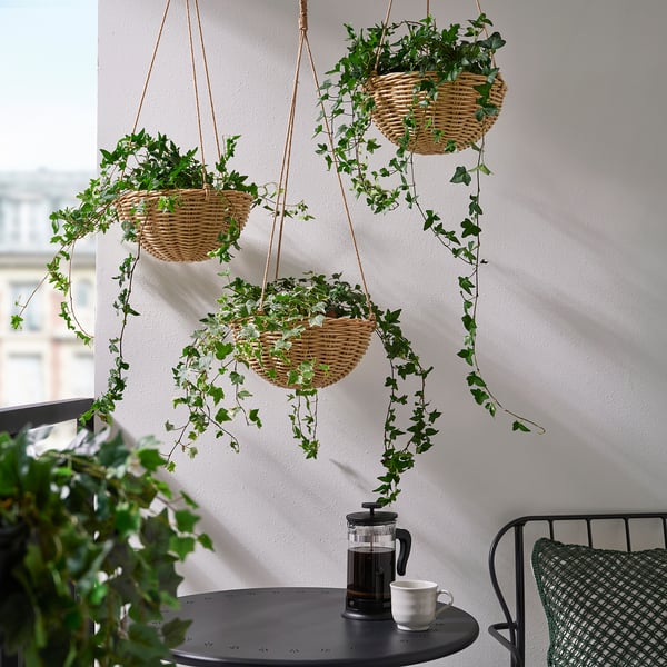 FLODBJÖRK وعاء نباتات يُعلّق, داخلي/خارجي رمادي فاتح-بني, 27 سم