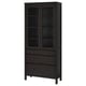 HEMNES خزانة بباب زجاجي مع 3 أدراج, أسود-بني, ‎90x197 سم‏