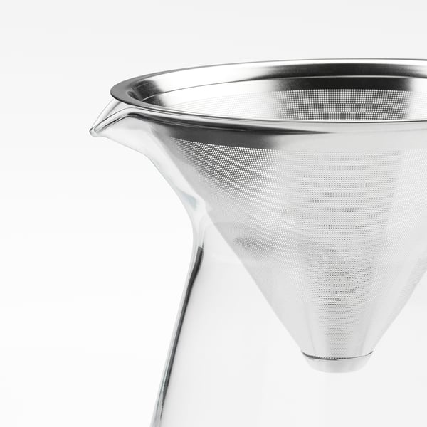 HÖGMODIG محضّر قهوة مقطّرة, زجاج شفاف/ستينلس ستيل, 0.6 ل