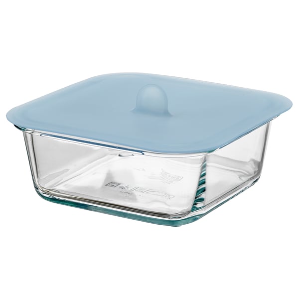 IKEA 365+ حافظة طعام بغطاء, مربّع زجاج/سليكون, 600 مل