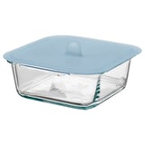IKEA 365+ حافظة طعام بغطاء, مربّع زجاج/سليكون, 600 مل