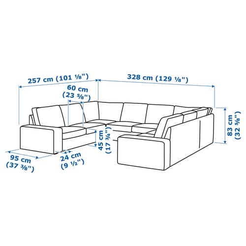 KIVIK كنبة على شكل U، عدد 6 مقاعد, Tibbleby بيج/رمادي