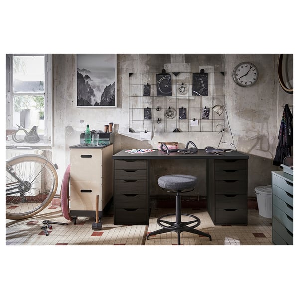 LAGKAPTEN سطح طاولة, أسود-بني, 140x60 سم