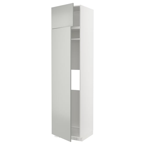 METOD خزانة عالية لثلاجة أو فريزر +بابين, أبيض/Havstorp رمادي فاتح, 60x60x240 سم