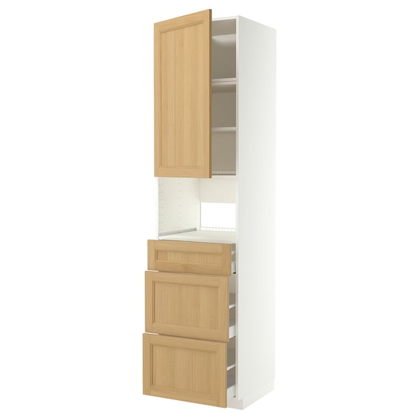 METOD / MAXIMERA خزانة عالية للأجهزة المدمجة, أبيض/Vedhamn سنديان, 60x60x240 سم