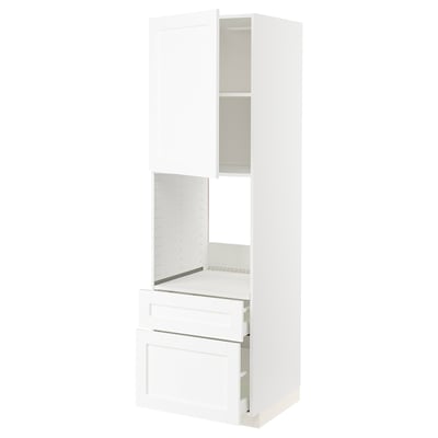 METOD / MAXIMERA خزانة عالية للفرن+باب/2أدراج, أبيض Enköping/أبيض مظهر الخشب, 60x60x200 سم