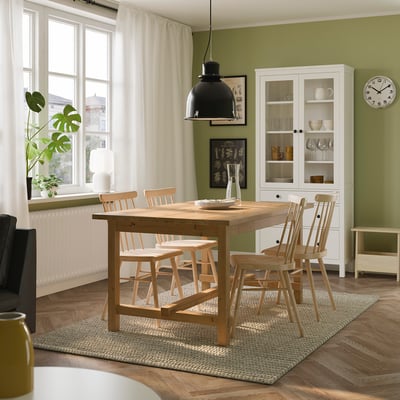 NORDVIKEN / HÖGVED طاولة و 4 كراسي, طلاء معتّق/قشرة بتولا, 152/223 سم