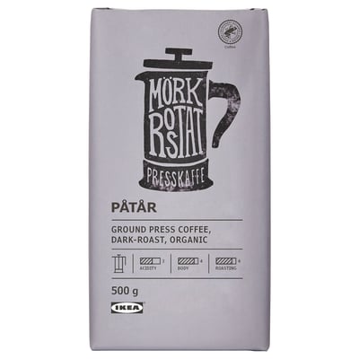 PÅTÅR قهوة بريس، مطحونة, تحميص غامق عضوي./اعتماد التحالف لأجل الغابات المطيرة, 500 غم