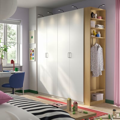 PAX / FORSAND تشكيلة دولاب ملابس., أبيض أبيض/شكل السنديان, 220x60x236 سم