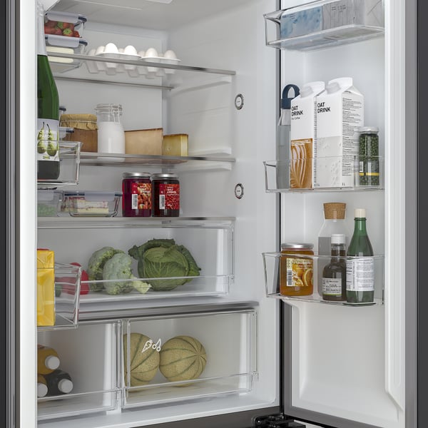 RIBBENÅS ثلاجة/فريزر باب فرنسي, IKEA 700 مستقل/أسود ستينلس ستيل, 342/104 ل