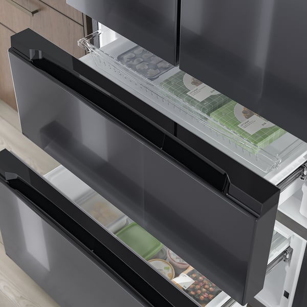 RIBBENÅS ثلاجة/فريزر باب فرنسي, IKEA 700 مستقل/أسود ستينلس ستيل, 342/104 ل