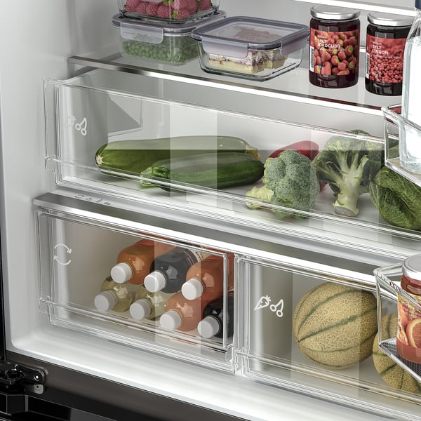 RIBBENÅS ثلاجة/فريزر باب فرنسي, IKEA 700 مستقل/ستينلس ستيل, 342/104 ل