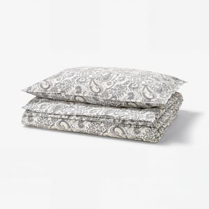 RODGERSIA غطاء لحاف و غطاء مخدة, رمادي/أبيض, ‎150x200/50x80 سم‏