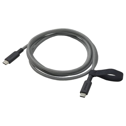 RUNDHULT كابل شحن USB-C إلى USB-C, أسود/ أبيض, 1.5 م/100 واط