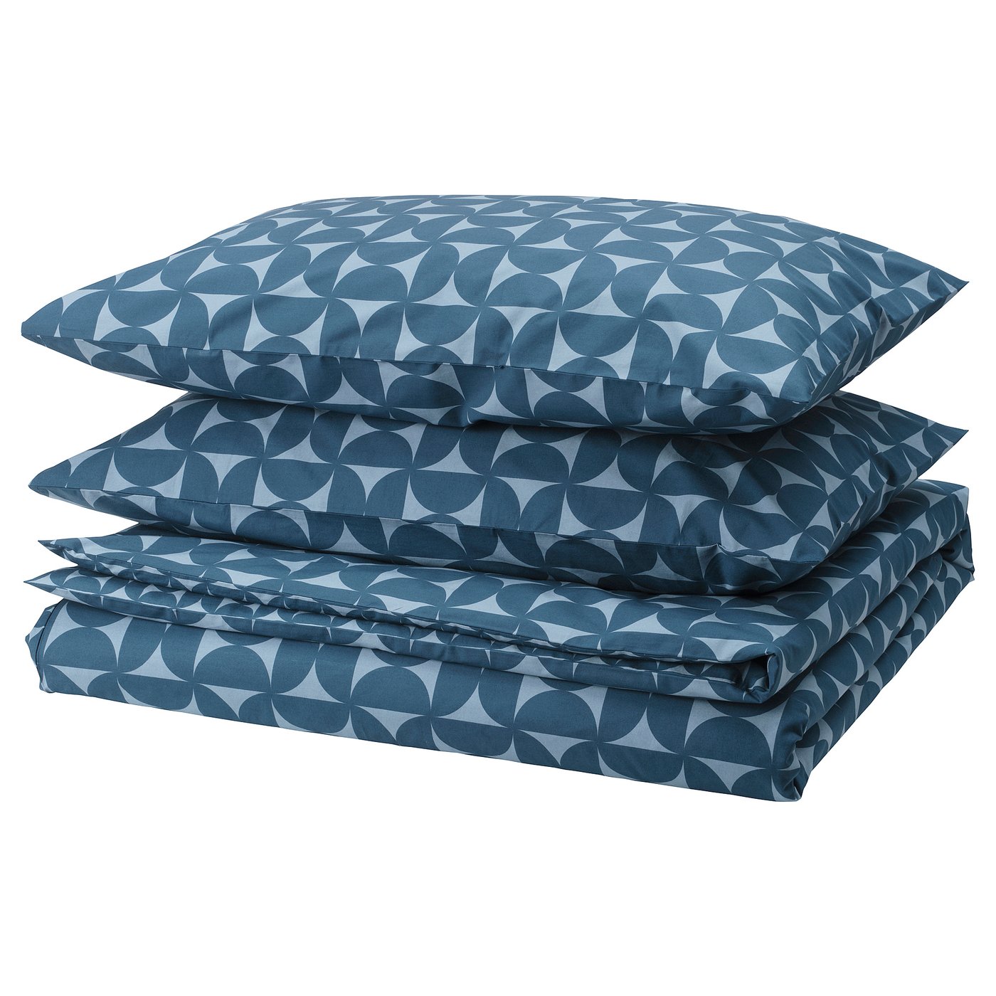 Blue bedding set ÄNGSNEJLIKA, geometric pattern, cotton & viscose. Includes duvet cover & pillowcases.