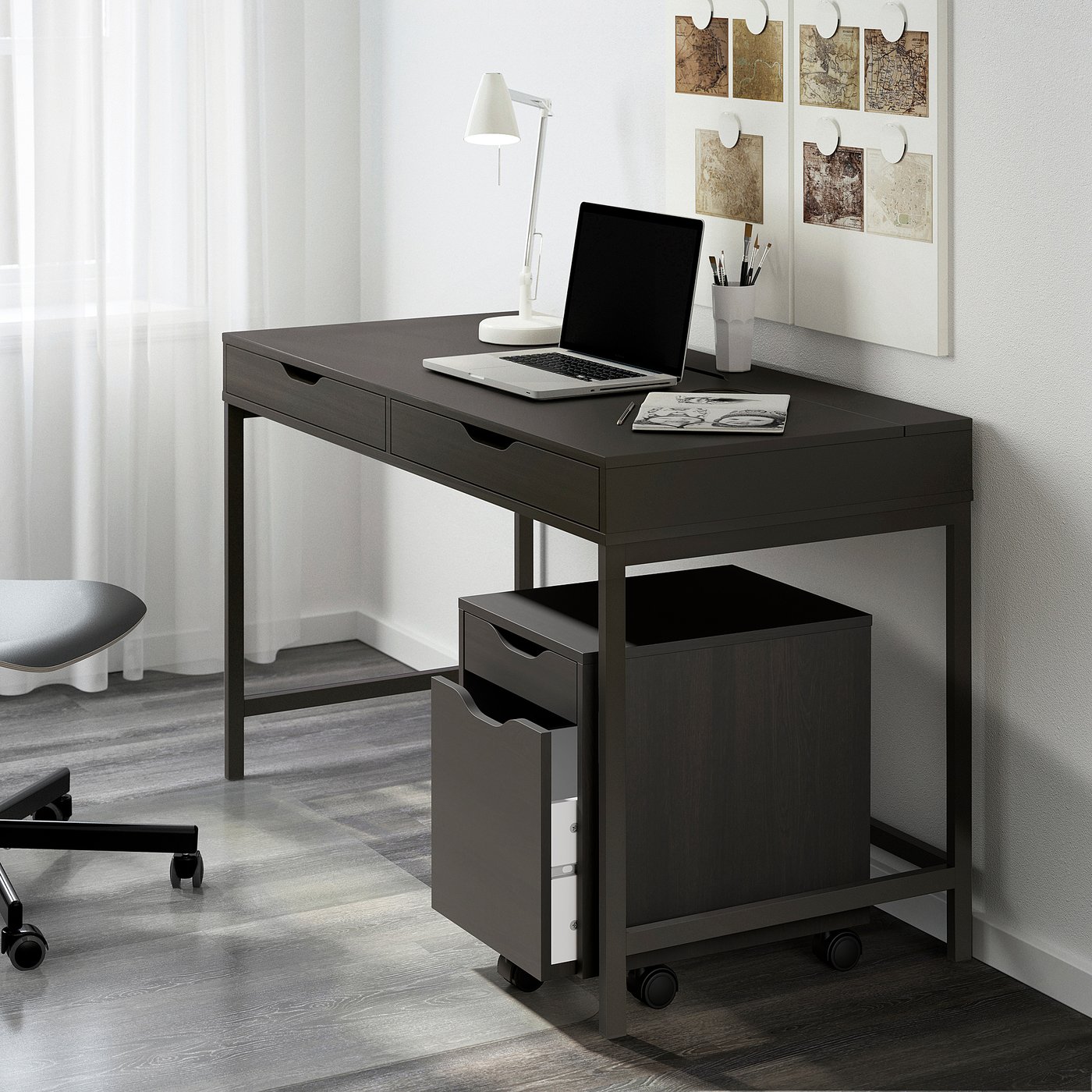 IKEA ALEX デスク 100×48cm ブラックブラウン 配線収納付き ALEX desk, black-brown, 100x48 cm - IKEA