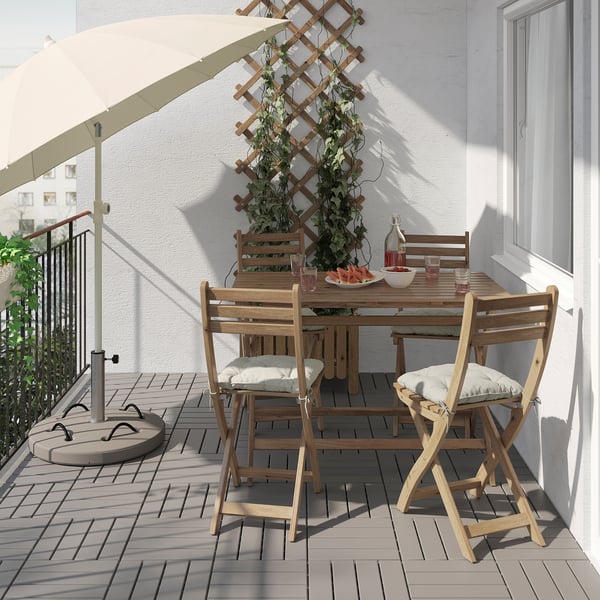 askholmen طاولة 4 كراسي خارجية صباغ بني فاتح ikea