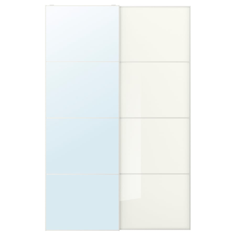 AULI / FÄRVIK pair of sliding doors, mirror glass/white glass, 150x236