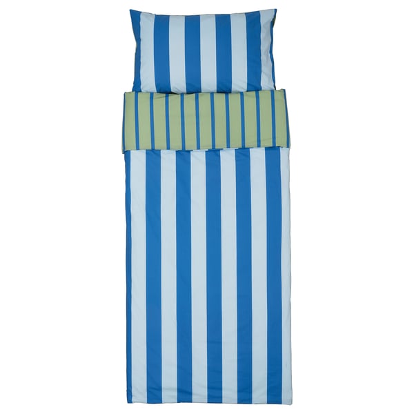 BARNDRÖM Duvet cover and pillowcase, blue green/stripe pattern, 150x200/50x80 cm