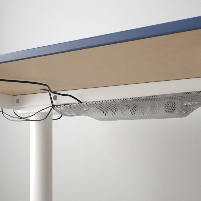 BEKANT مكتب متغيّر الارتفاع مشمع أزرق/أبيض IKEA