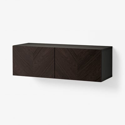 BESTÅ Shelf unit with doors, black-brown Hedeviken/dark brown stained oak veneer, 120x42x38 cm