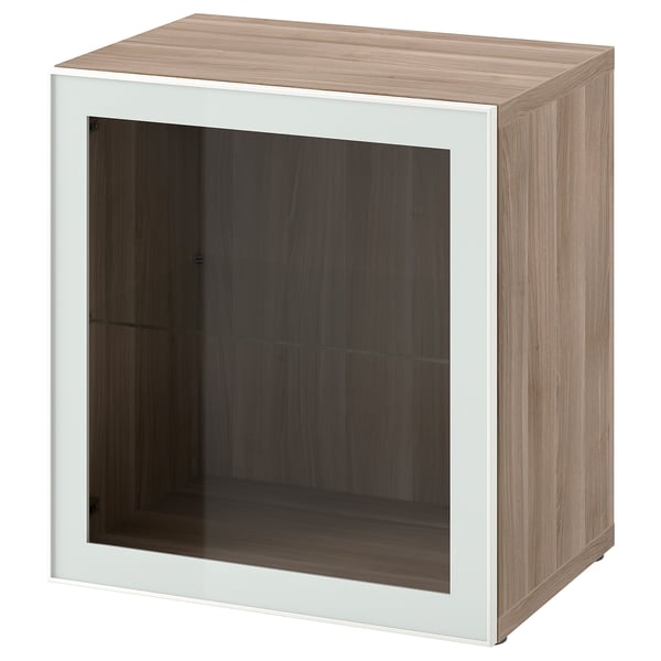 BESTÅ shelf unit with glass door, grey stained walnut effect Glassvik