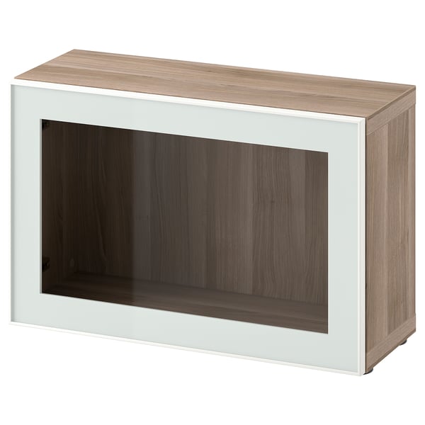 BESTÅ shelf unit with glass door, grey stained walnut effect Glassvik